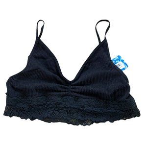Free People Made in USA Stevie Lace Trim Bralette M/L  Black